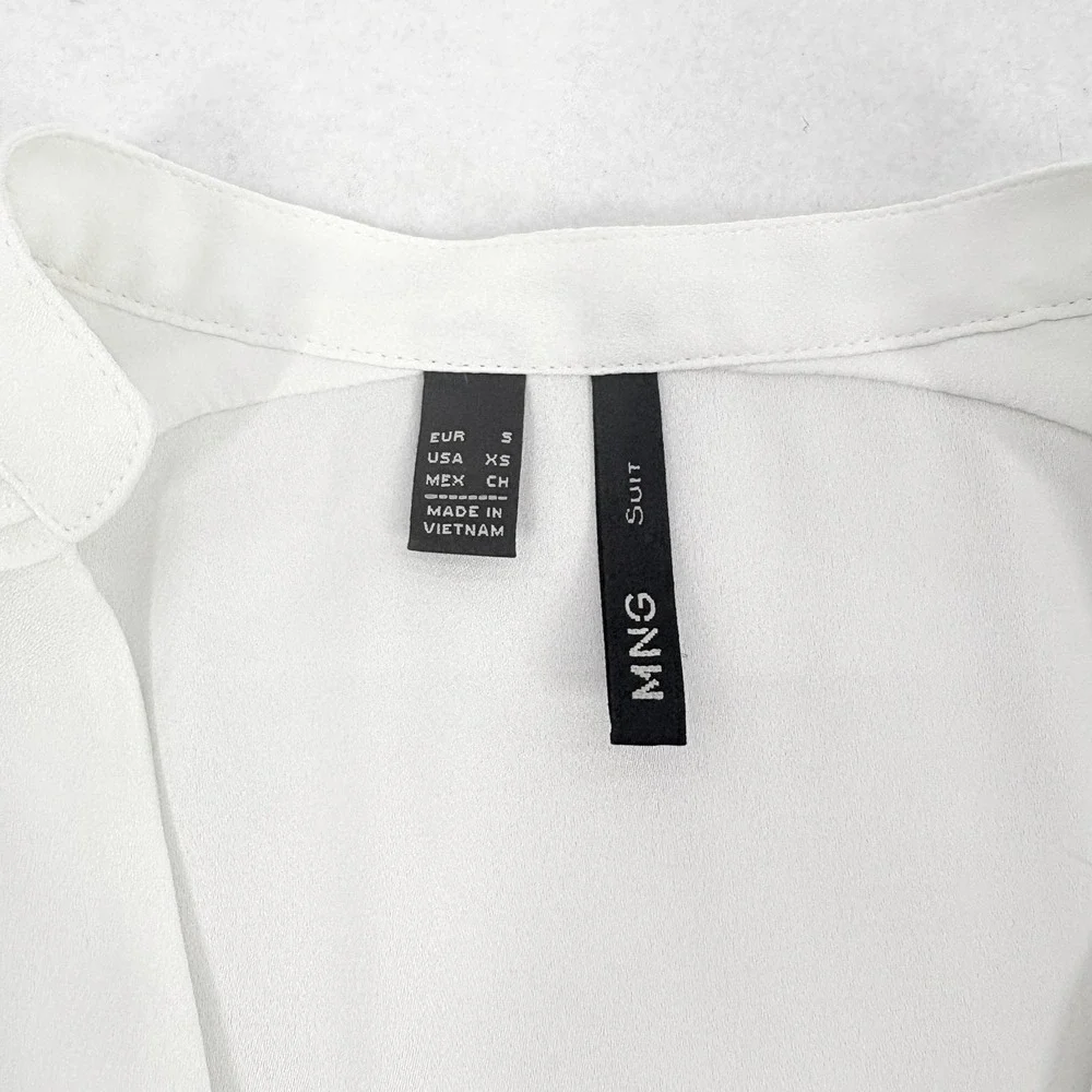 Mango Suit Blouse Womens XS White V-Neck Pleated Office Minimal 90s Capsule MJ